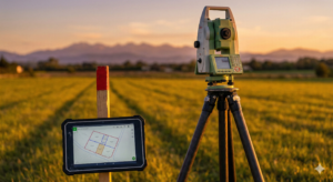 Station totale robotisée de haute précision utilisée par le Cabinet VAILLES pour un levé topographique et une division de terrain en Haute-Garonne.